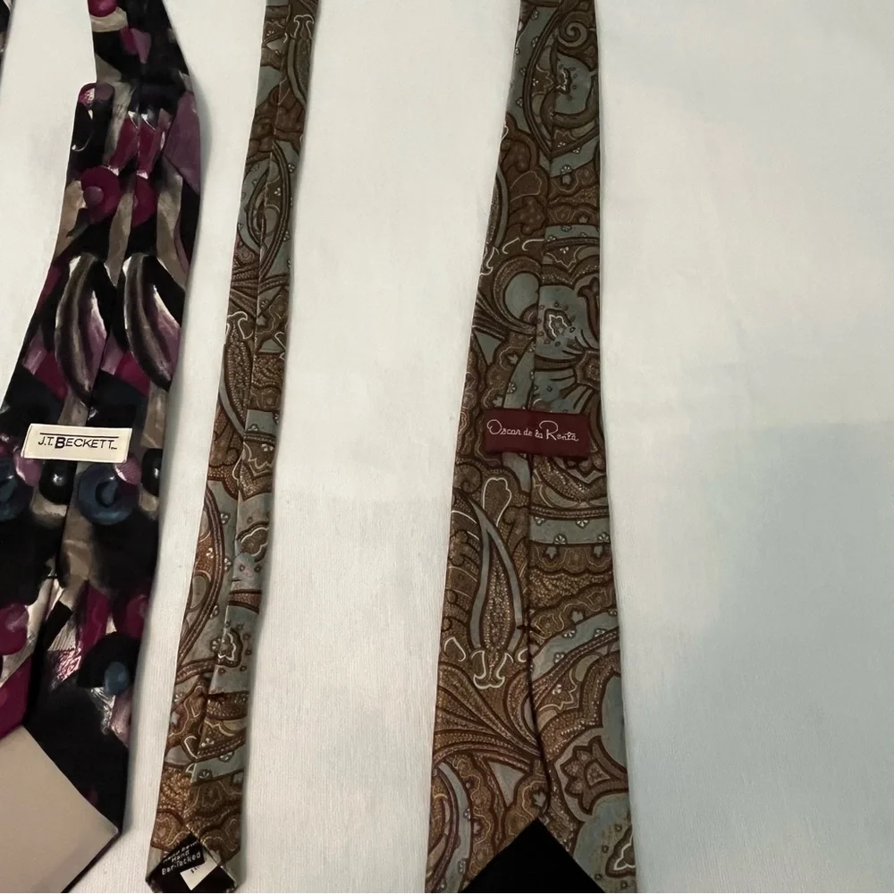 Oscar de la Renta, Croft & Barrow & J.T Beckett 3 Silk Ties Black Brown Blue - Picture 8 of 12